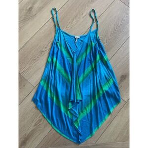 Splendid Blue Green Tie Dye Asymmetrical Hem Tank Top Women's Small‎